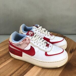 Nike Air Force 1 Shadow Womens Sneakers White Red Casual Shoes Size 6.5